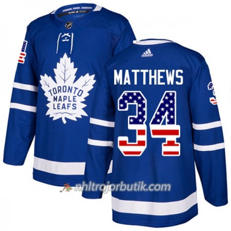 Män Ishockey Toronto Maple Leafs Tröja Auston Matthews 34 Adidas 2017-2018 Blå USA Flag Fashion Authentic
